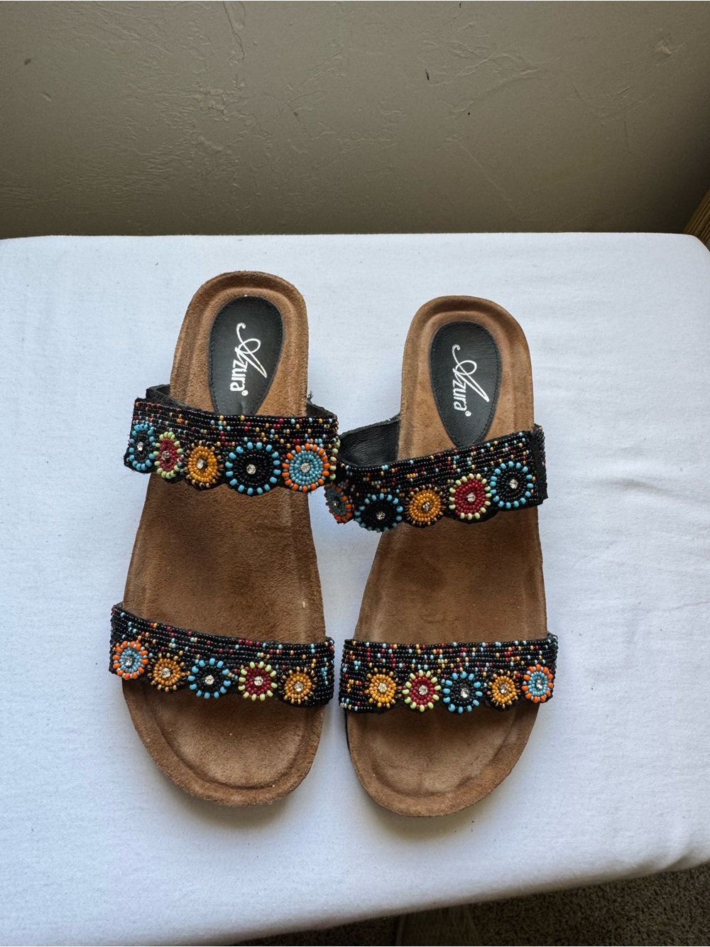 Azura by Spring Step Bahama wedge sandals floral beads and crystals straps 7.5-8